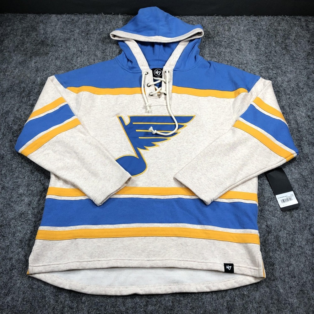 '47 Brand Hoodie Mens L Gray St Louis Blues NHL Hockey Lace Up Pullover